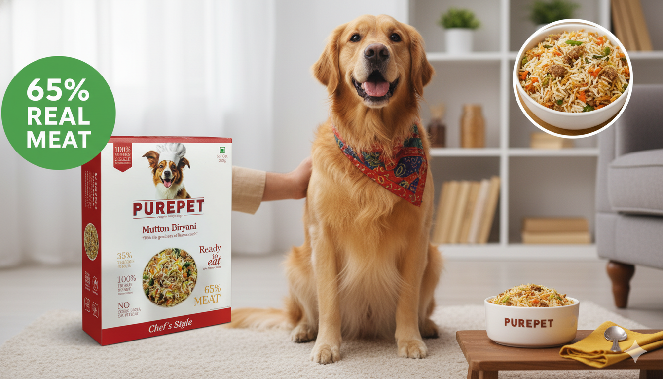 PUREPET Chef's Style Mutton Biryani - Human-Grade Complete Dog Food with Real Meat (300g)