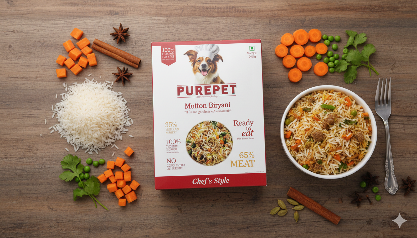 PUREPET Chef's Style Mutton Biryani - Human-Grade Complete Dog Food with Real Meat (300g)