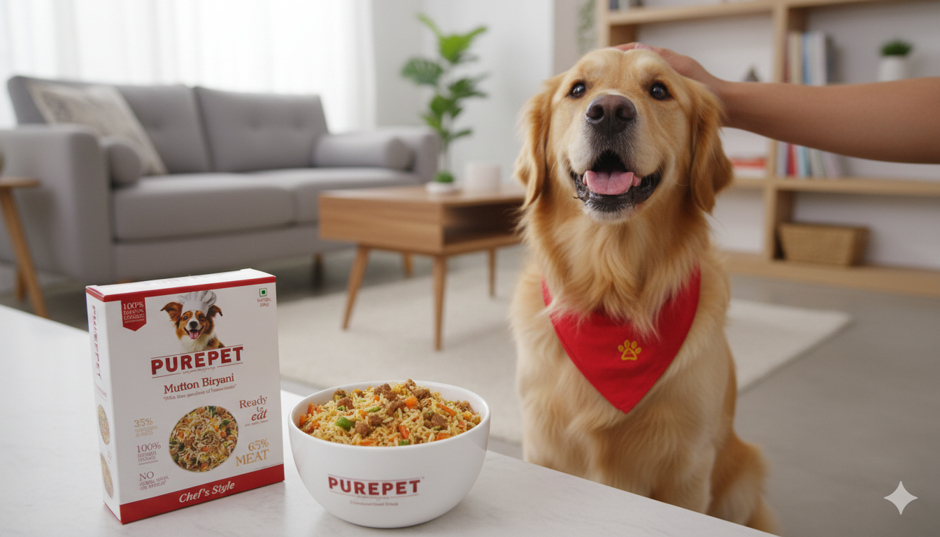 PUREPET Chef's Style Mutton Biryani - Human-Grade Complete Dog Food with Real Meat (300g)