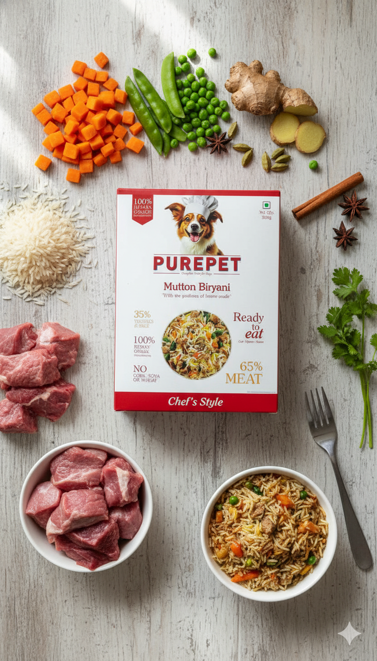 PUREPET Chef's Style Mutton Biryani - Human-Grade Complete Dog Food with Real Meat (300g)
